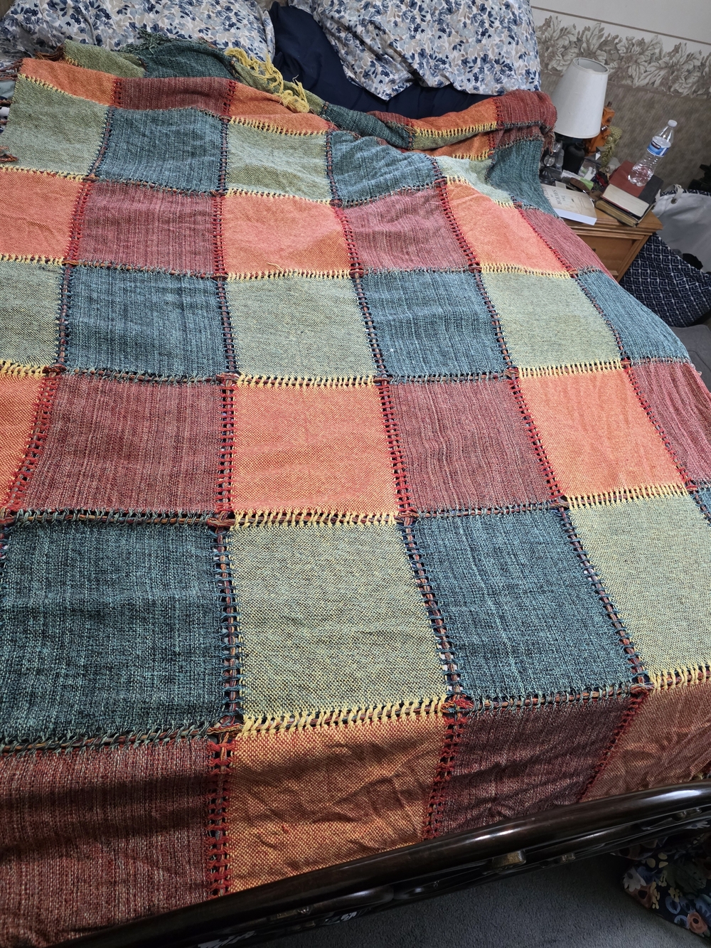 Woven Patchwork Throw Blanket - Blue, Green, Orange, Red